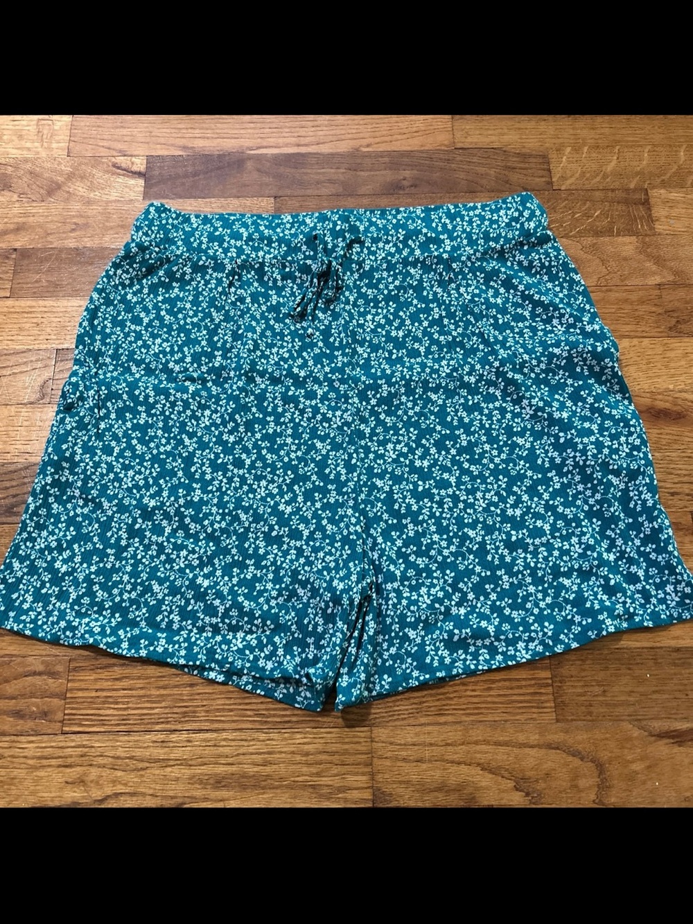 West Loop Teal Floral Print Drawstring Shorts Size L/XL
